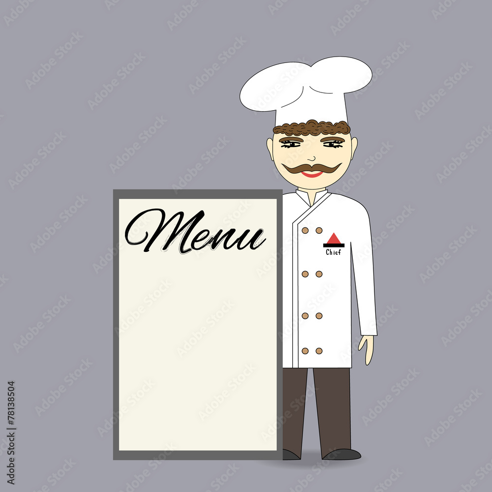 Chef holding a menu of the restaurant. Chef holding a menu of the restaurant.