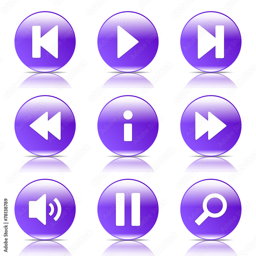 Multimedia Controller Violet Vector Button Icon Design Set Multimedia Controller Violet Vector Button Icon Design Set