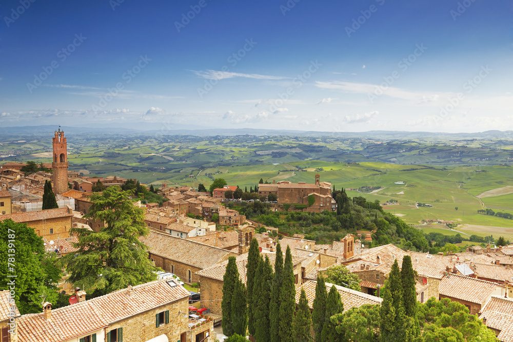 Scenery of old town of Montalcino in Val d'Orcia.