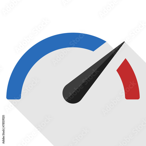 Speedometer flat icon with long shadow on white background