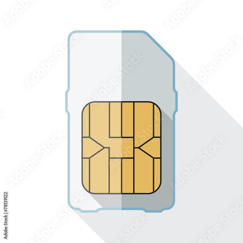 Sim card icon with long shadow on white background