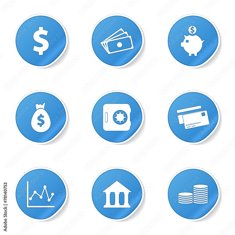 Financial Banking Blue Vector Button Icon Design Set