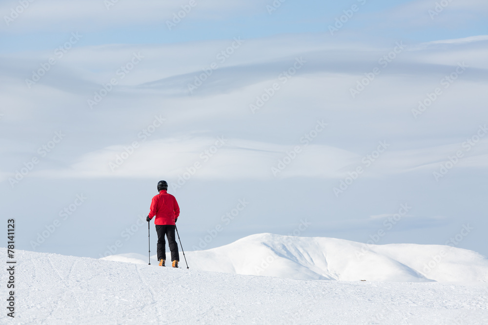 Man walking on ski in mountain