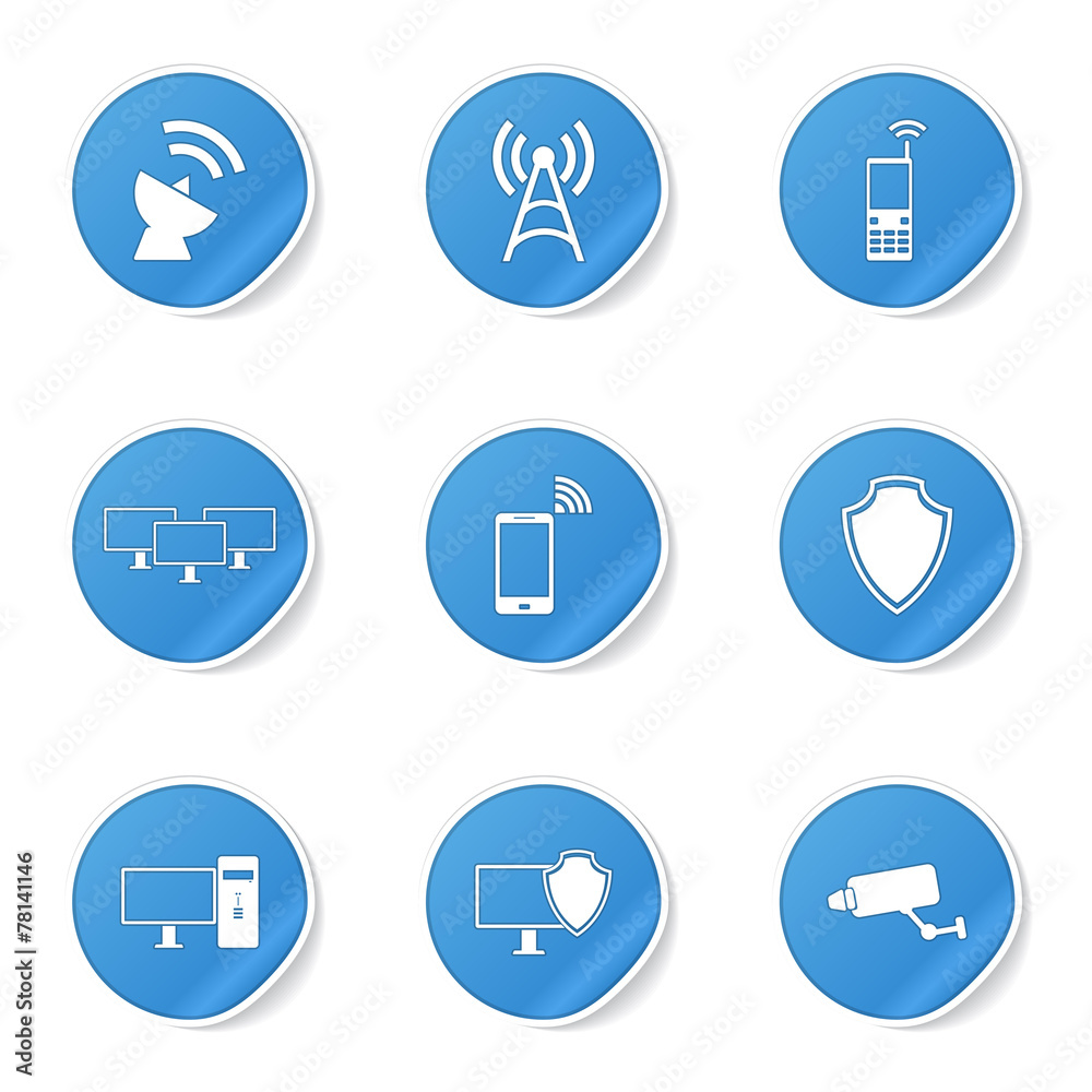 Telecom Communication Blue Vector Button Icon Design Set