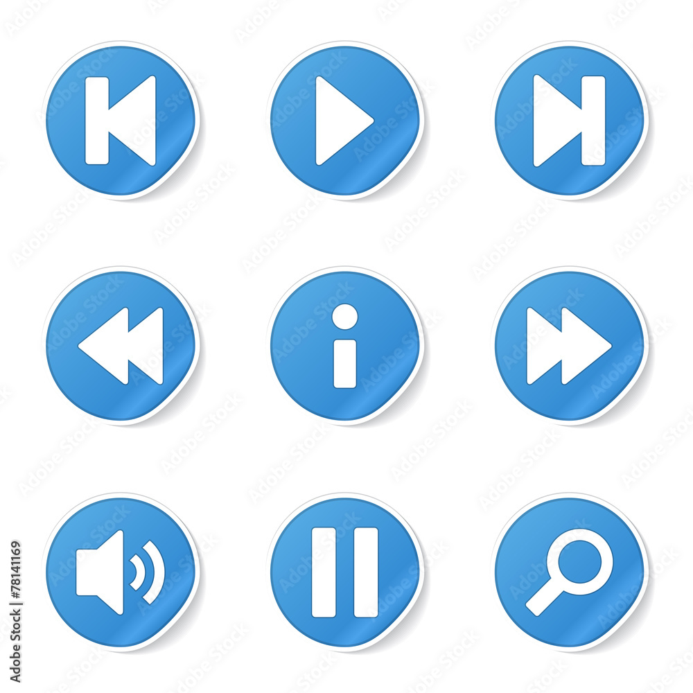 Multimedia Controller Blue Vector Button Icon Design Set