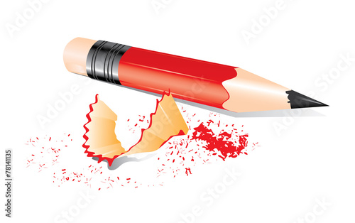 Red pencil with sharpener trash, education concept