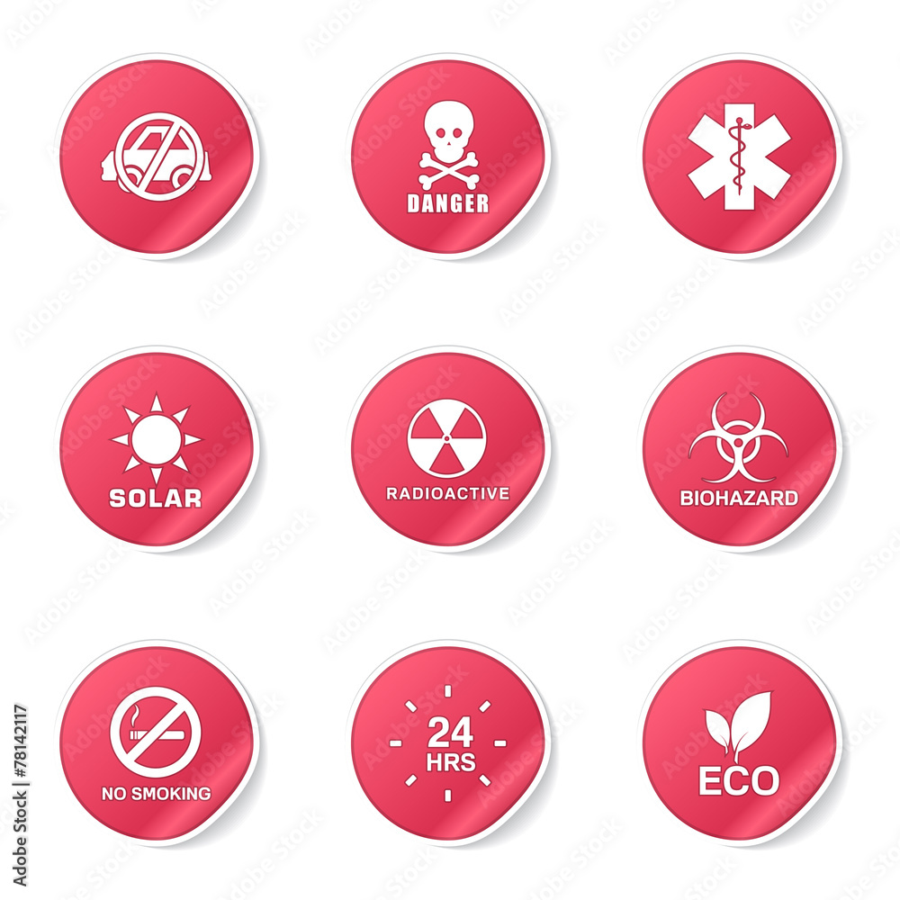 Warning Sign Pink Vector Button Icon Design Set