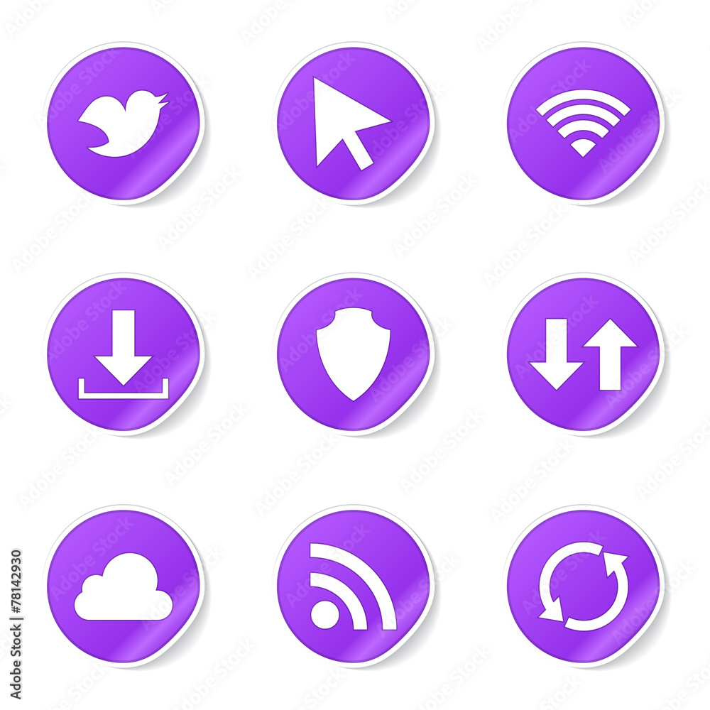 Web Internet Social Violet Vector Button Icon Design Set