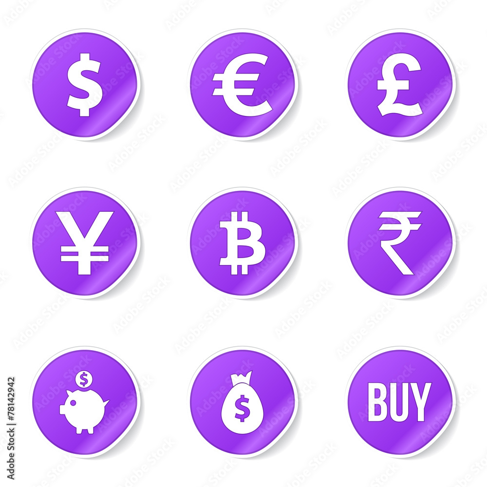 Currency Sign Violet Vector Button Icon Design Set Currency Sign Violet Vector Button Icon Design Set