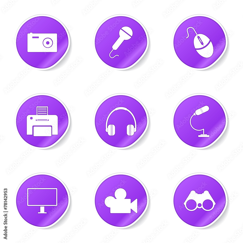 Electronic Equipment Violet Vector Button Icon Design Set Electronic Equipment Violet Vector Button Icon Design Set