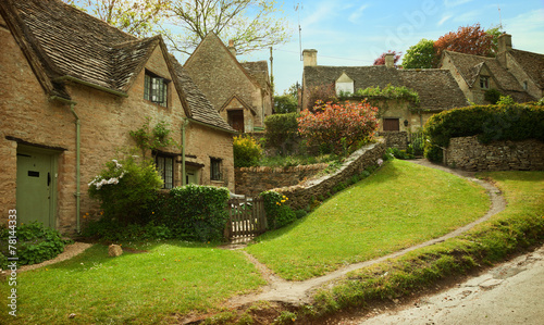 Traditional Cotswold cottages in England, UK.