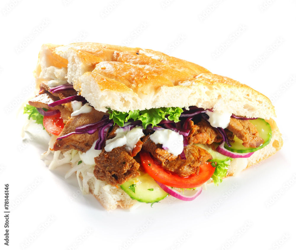 Doner Burger Slice Fried Meat and Veggies Doner Burger Slice Fried Meat and Veggies