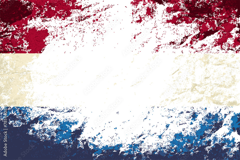 Dutch flag. Grunge background. Vector illustration