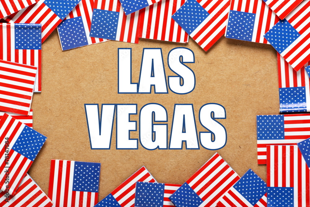 Obraz premium The title Las Vegas with a border of USA Flags