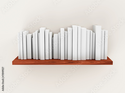 Blank White Books Standing on Wooden Shelf Near the Wall