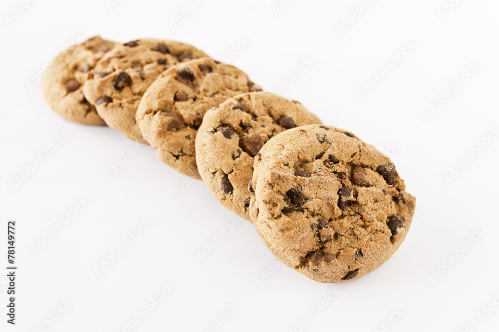 Chocolate chip cookies on a white background Chocolate chip cookies on a white background
