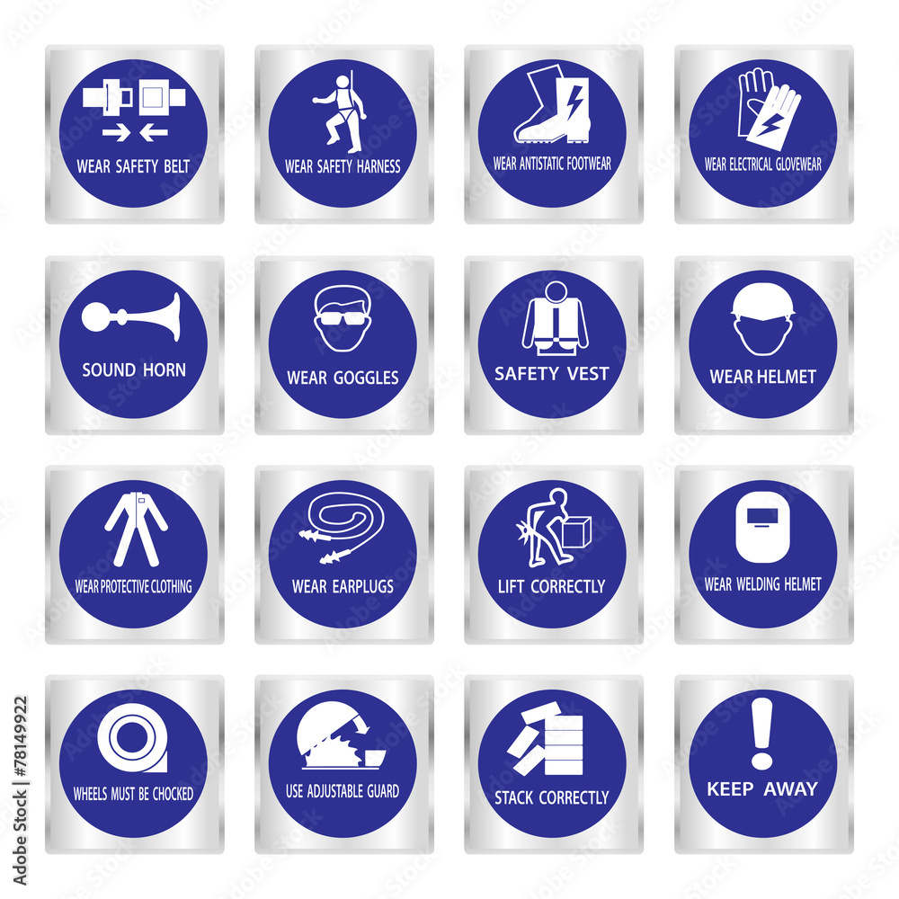 Metal mandatory signs used in industrial applications Metal mandatory signs used in industrial applications