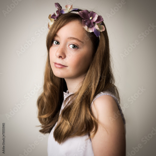 Ginger Teenage Girl With a Flower Tiara