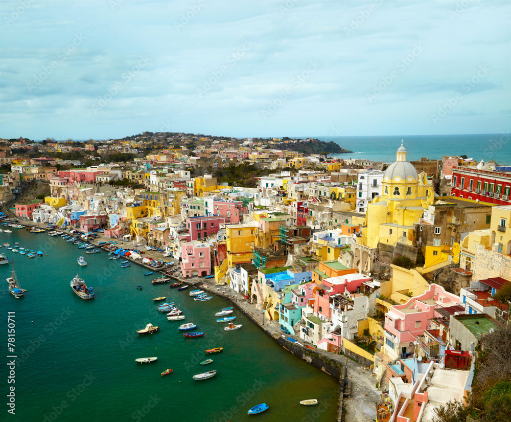 View to fishermans village on the Island Procida near Naples, i