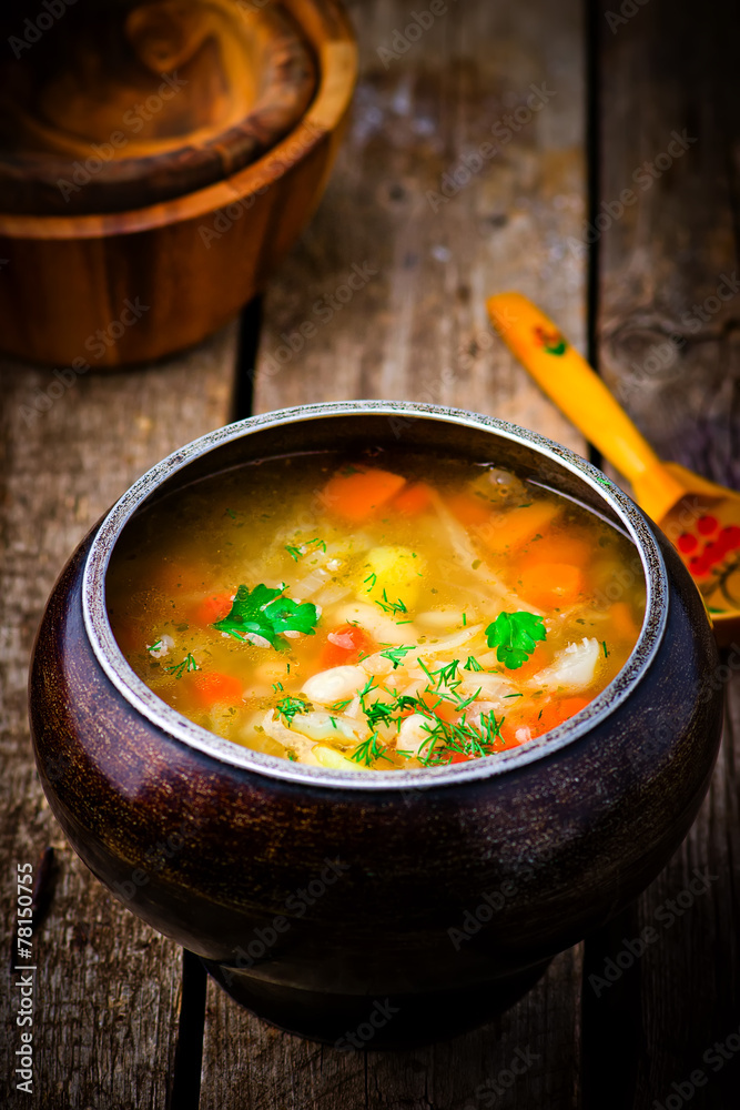shchi, traditional Russian soup from cabbage.