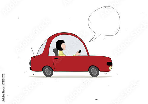 Woman driving with speech bubble