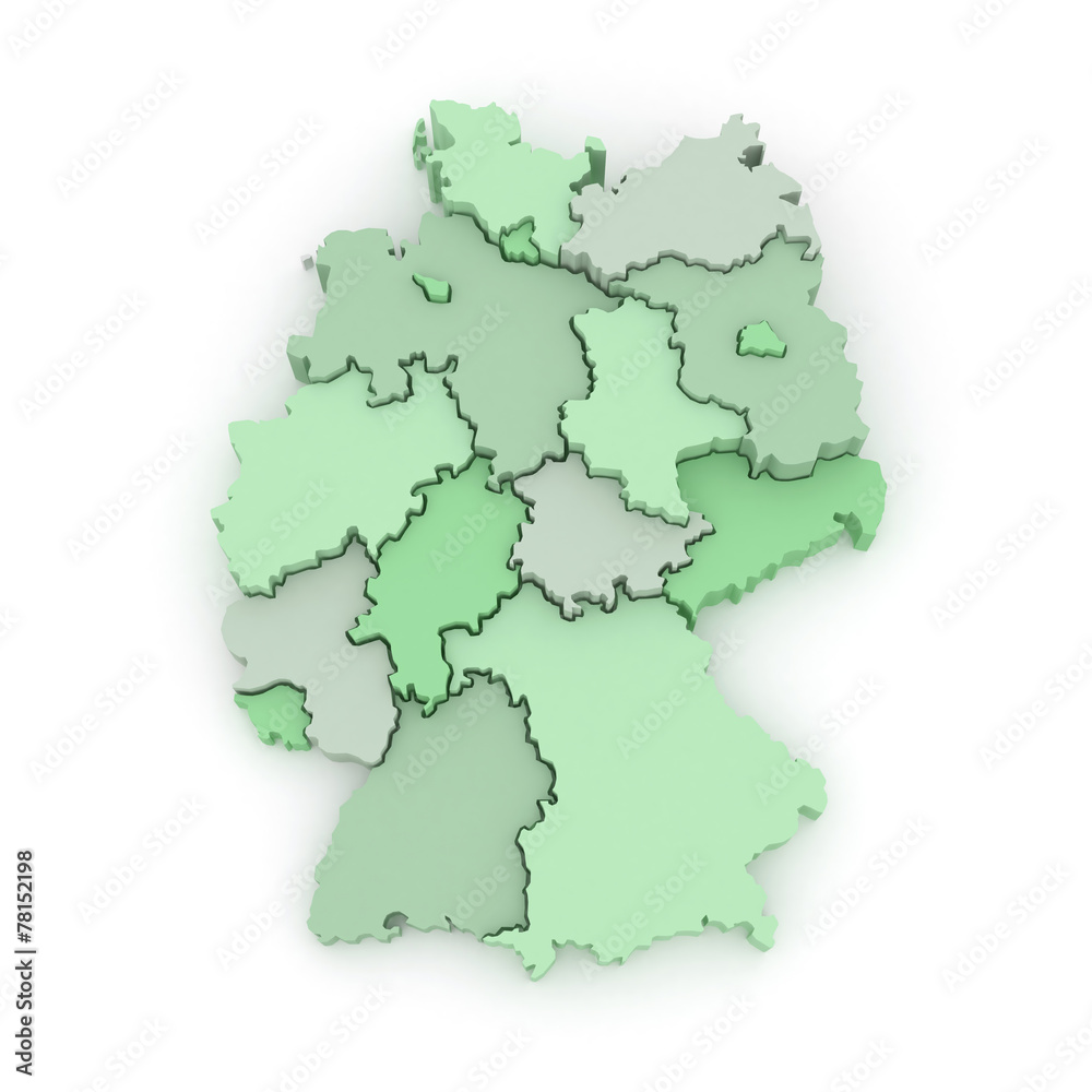 Three-dimensional map of Germany.
