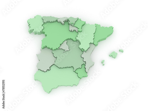 Three-dimensional map of Spain.