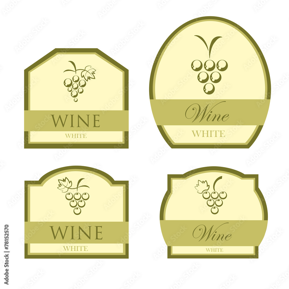 Set of four white wine labels