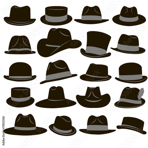 Set of 20 icons of men's hats