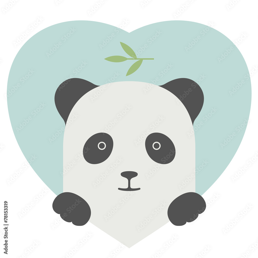 Fototapeta premium Animal set. Portrait of a panda in love over heart backdrop