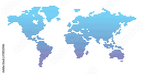 World map horizontal blue gradient lines EPS 10