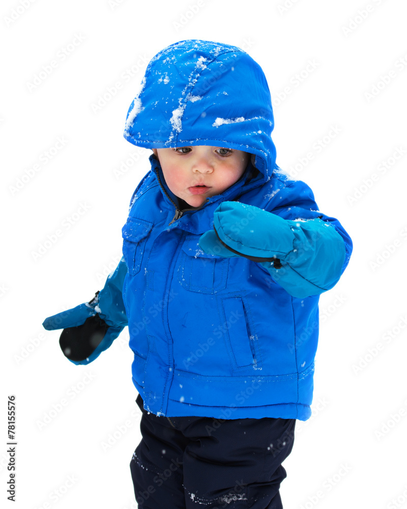 Boy Looking Snow on His Glove - Isolated Boy Looking Snow on His Glove - Isolated