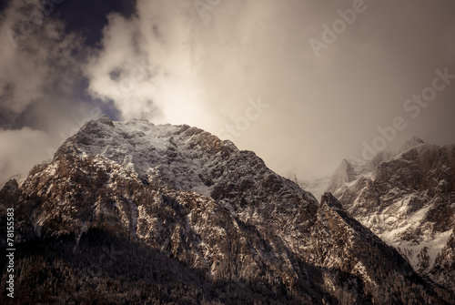 Winter landscape in Carpathians Mountains. Transylvania, Romania