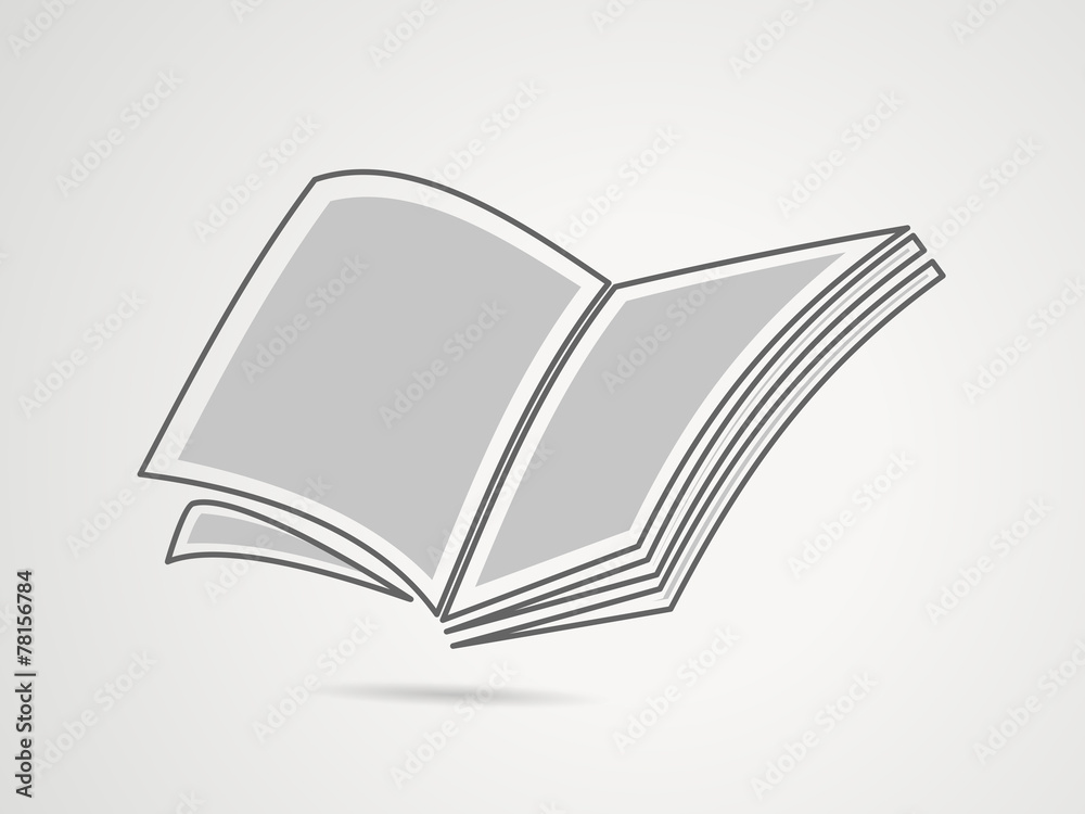 An open book on grey background.