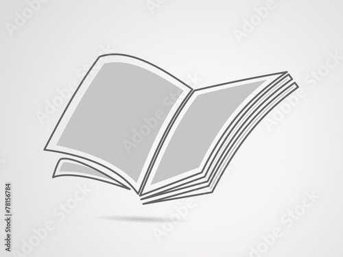 An open book on grey background.