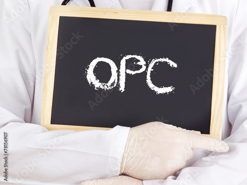 Doctor shows information on blackboard: OPC