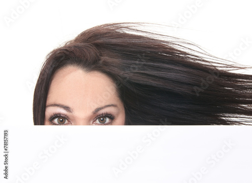 Close up woman portrait. White background female portrait. Surpr photo