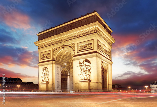 Canvas Print Paris, Famous Arc de Triumph at evening , France