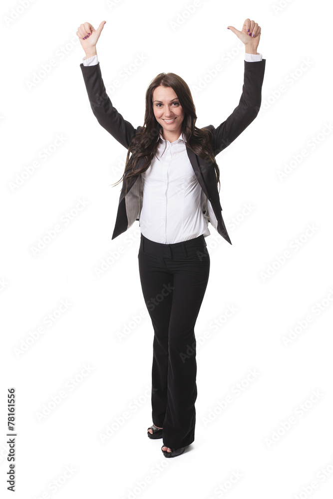 Successful business woman with thumb up- isolated over white