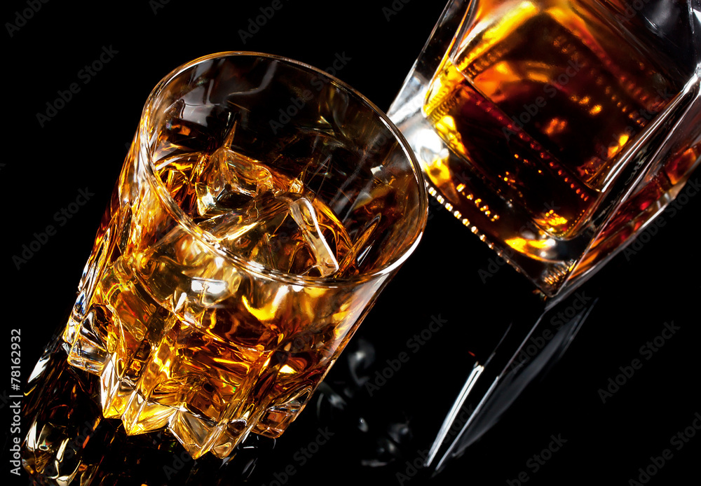 Glass and decanter of whiskey Glass and decanter of whiskey