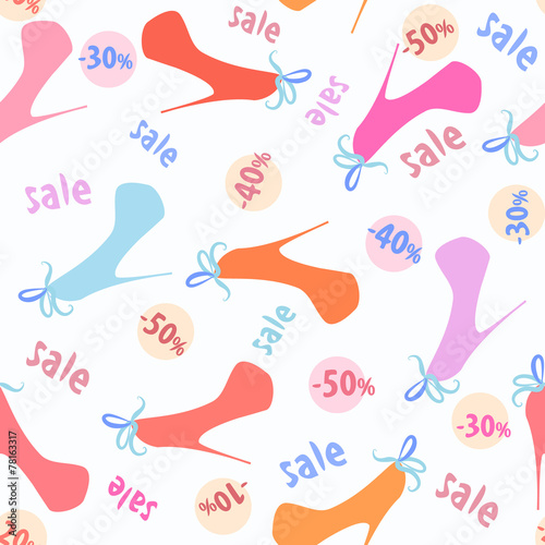 Seamless pattern with silhouettes women's shoe