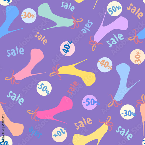 Seamless pattern with silhouettes women's shoe