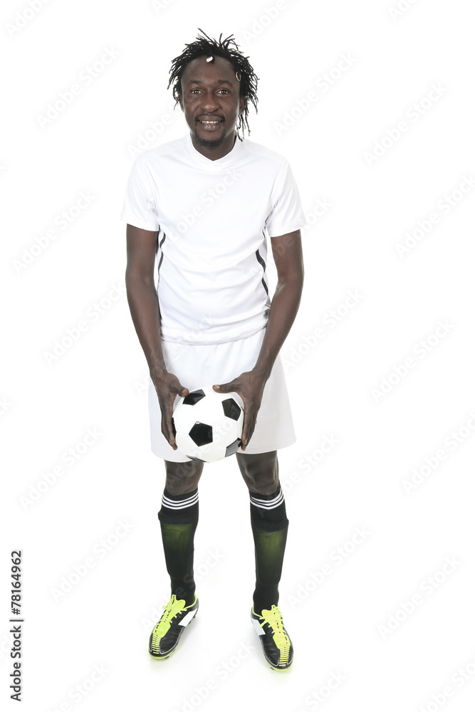 Portrait Of Happy Soccer Player Isolated Over White Background Portrait Of Happy Soccer Player Isolated Over White Background