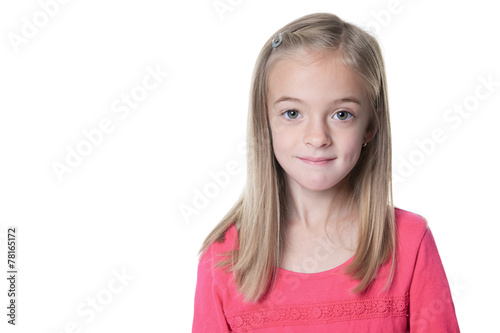 young girl poses for a picture isolated on white