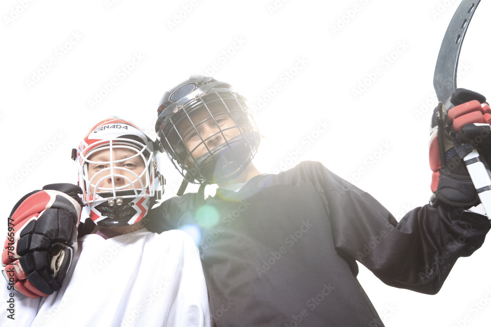 A Portrait of hockey ball player with hockey stick