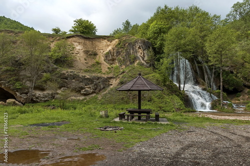 River Bigar in Serbia - waterfall cascade and summer-house photo