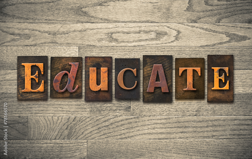 Naklejka premium Educate Wooden Letterpress Concept