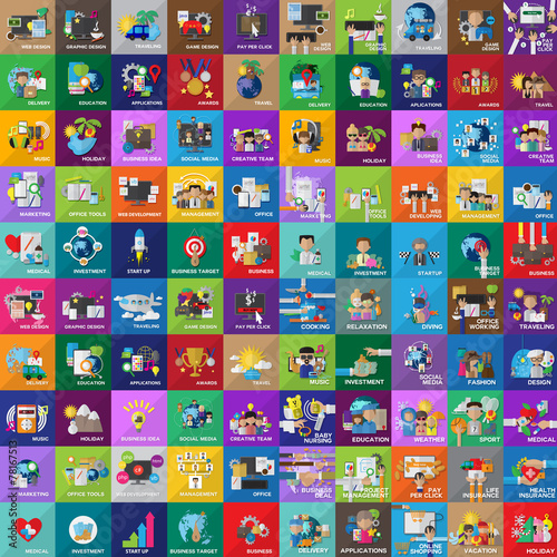 Flat Icons Set For: Web, Travel, Business Deal, Investment..