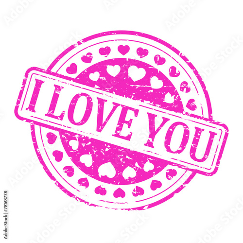 Damaged red round stamp with the words "I love you" - vector