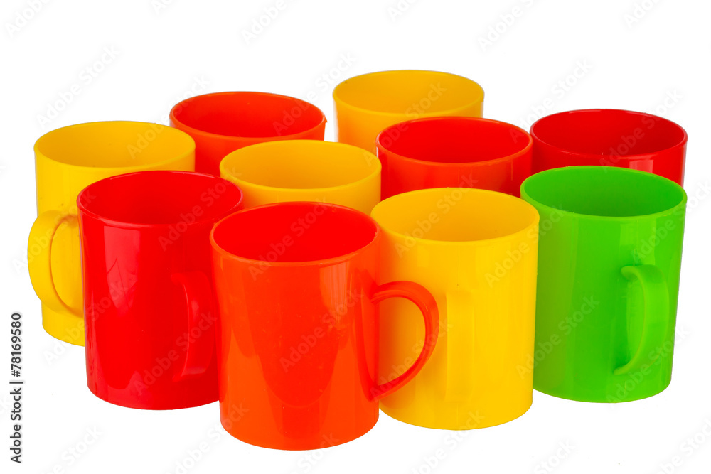 Many color plastic cup on white background Many color plastic cup on white background